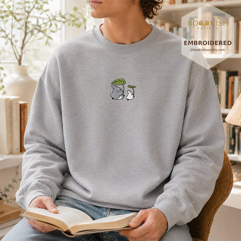 Forest Spirits and Flowers Embroidered Sweatshirt | Reader Gift Sport Grey
