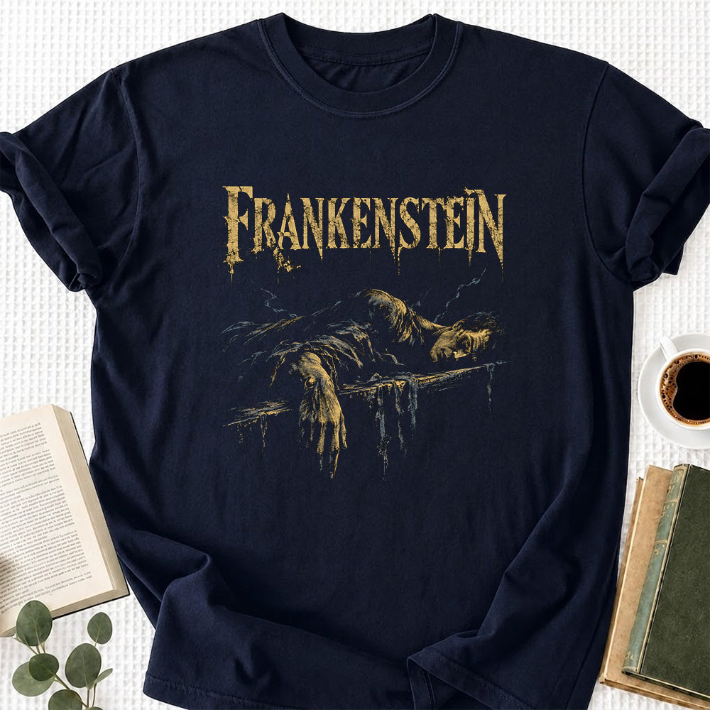 Frankenstein Printed T-Shirt | Halloween Book Lover Gift Navy
