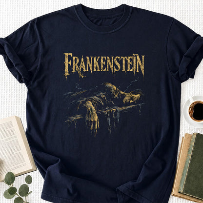 Frankenstein Printed T-Shirt | Halloween Book Lover Gift Navy