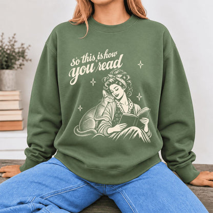 How You Read Abyssinian Softstyle Sweatshirt | Cozy Cat Lover Reader Gift Military Green