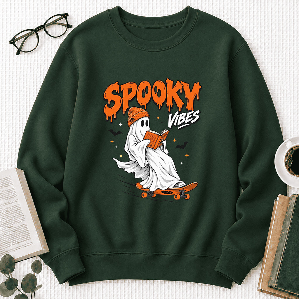 Spooky Vibes Printed Sweatshirt | Halloween Reader Gift Forest Green