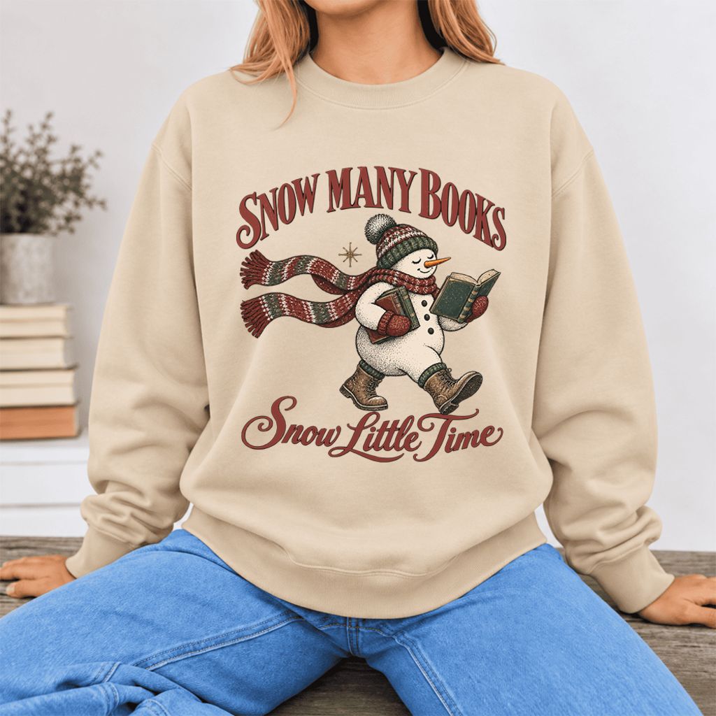 Snow Many Books Snow Little Time Softstyle Sweatshirt | Christmas Reader Gift Sand