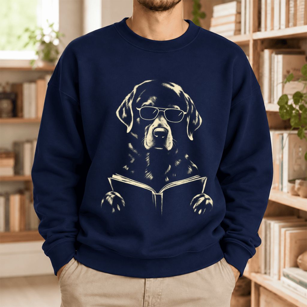Labrador Retriever Reading Book Softstyle Sweatshirt | Dog Mom Reader Gift Navy