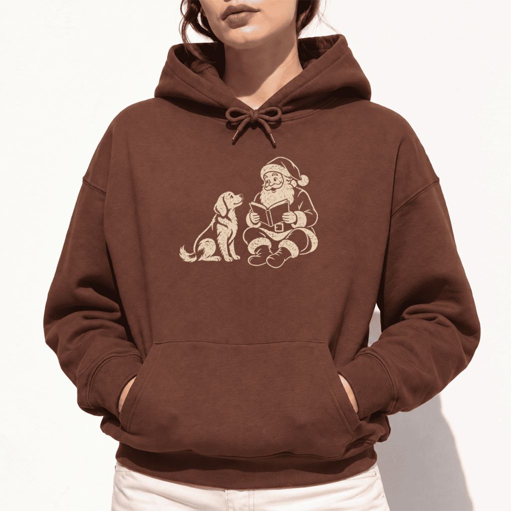 Funny Dog With Santa Christmas Softstyle Hoodie | Christmas Gift For Dog & Book Lover Cocoa