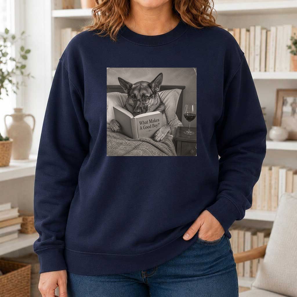 What Makes A Good Boy Crewneck Sweatshirt | Dog Lover Reader Gift Navy