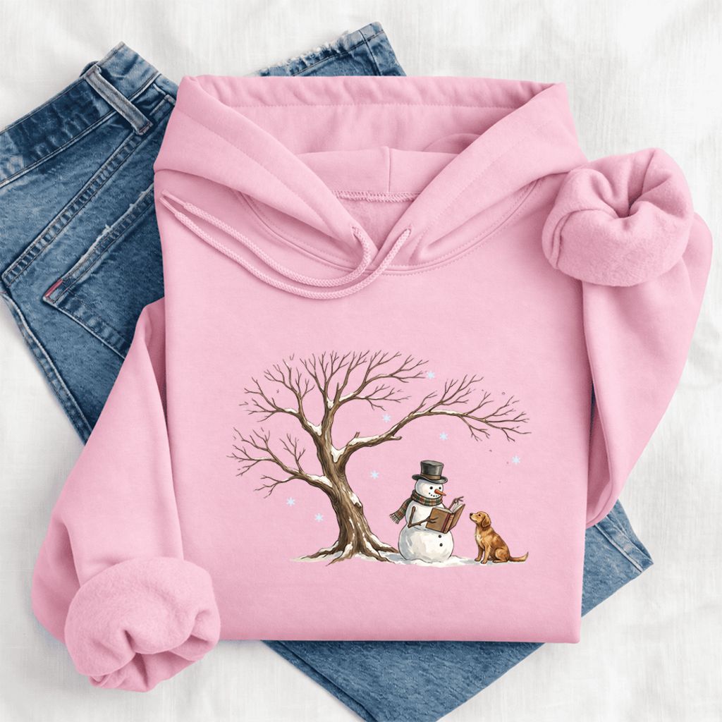 Golden Retriever And Snowman Under Tree Softstyle Hoodie | Christmas Reader Gift Light Pink