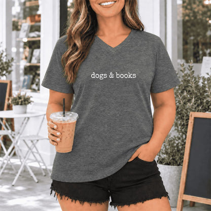 Dogs & Books Ultra-Soft V-Neck | Dog Lover & Reader Gift Deep Heather
