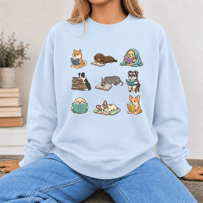 Funny Dogs Reading Crewneck Sweatshirt | Reader Gift Light Blue