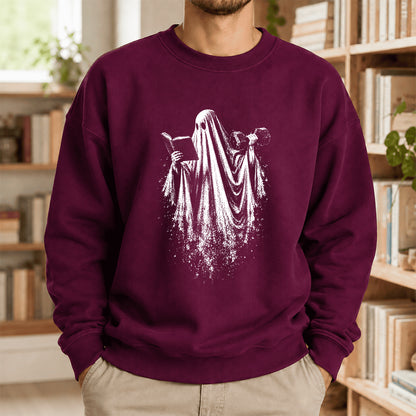 Reading Gym Ghost Printed Sweatshirt | Halloween Book Lover Gift Maroon