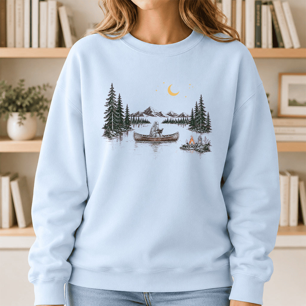 Reading Ghost On The Boat Printed Sweatshirt | Halloween Reader Gift Light Blue