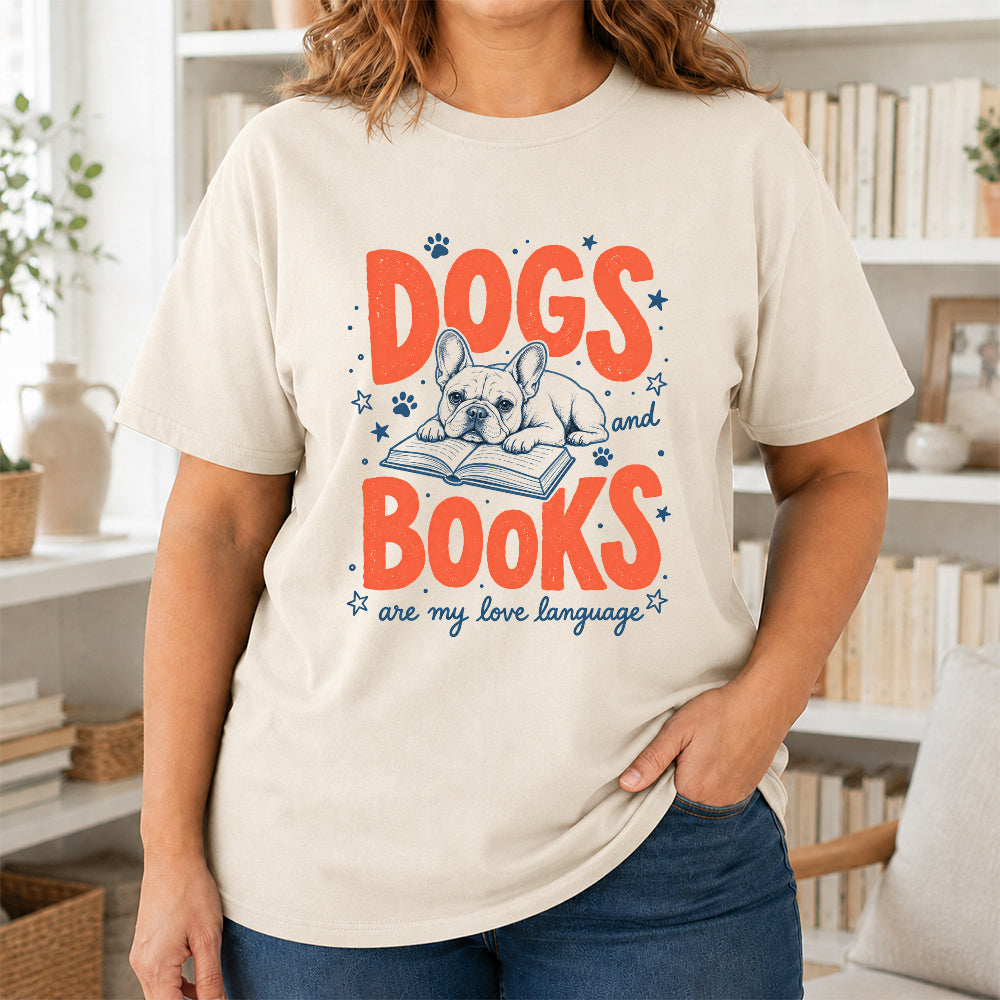 Dogs And Books Are My Love Language Sport Cotton T-Shirt | Dog Lover & Reader Gift Natural