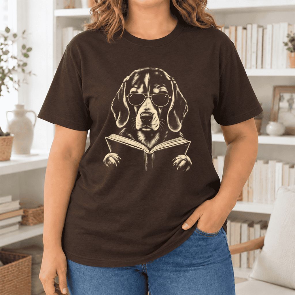 Beagle Reading Book Ultra-Soft Cotton T-Shirt | Beagle Lover Gift Brown