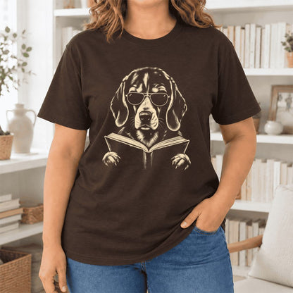 Beagle Reading Book Ultra-Soft Cotton T-Shirt | Beagle Lover Gift Brown
