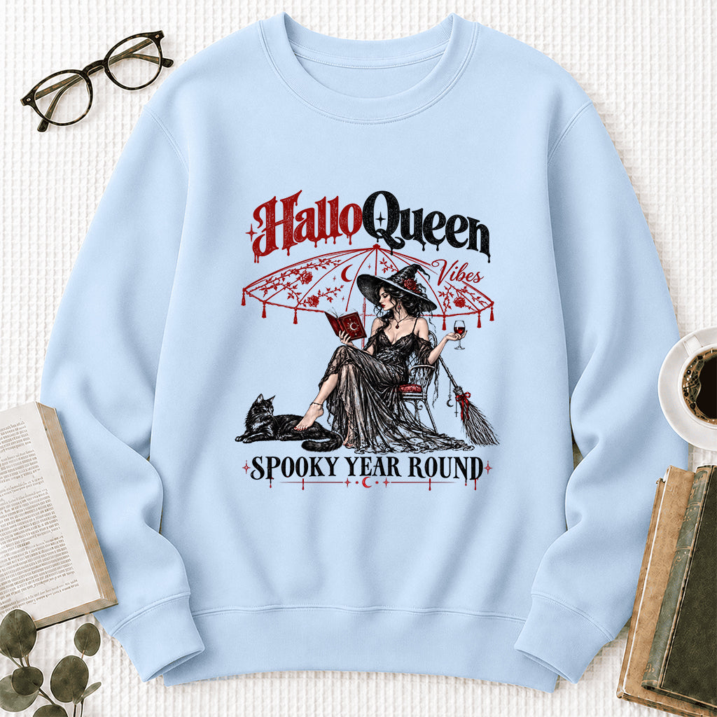 Halloqueen Spooky Year Round Printed Sweatshirt | Spooky Book Lover Gift Light Blue