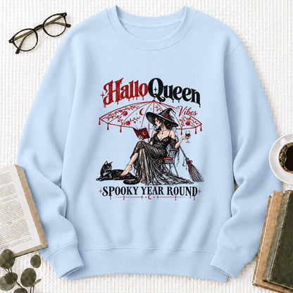 Halloqueen Spooky Year Round Printed Sweatshirt | Spooky Book Lover Gift Light Blue