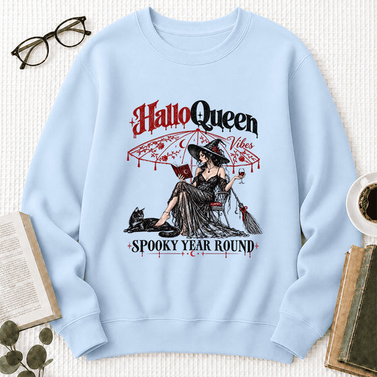 Halloqueen Spooky Year Round Crewneck Sweatshirt | Spooky Book Lover Gift Light Blue
