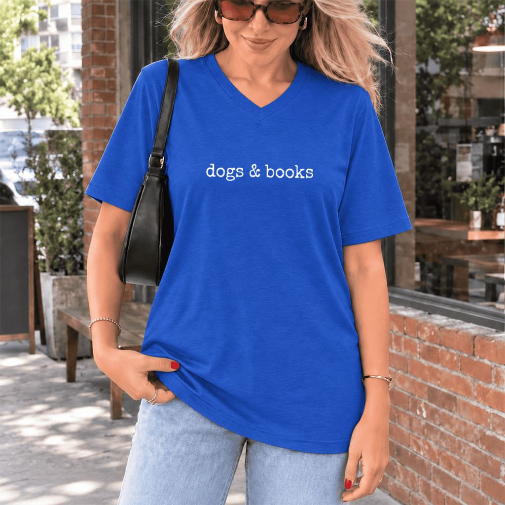 Dogs & Books Ultra-Soft V-Neck | Dog Lover & Reader Gift True Royal