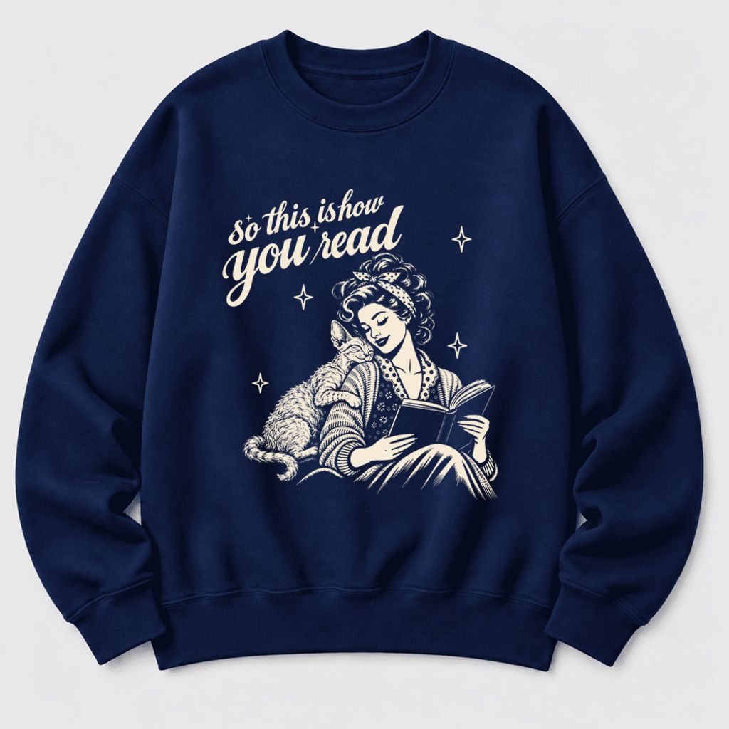 How You Read Devon Rex Softstyle Sweatshirt | Cozy Cat Lover & Reader Gift Navy