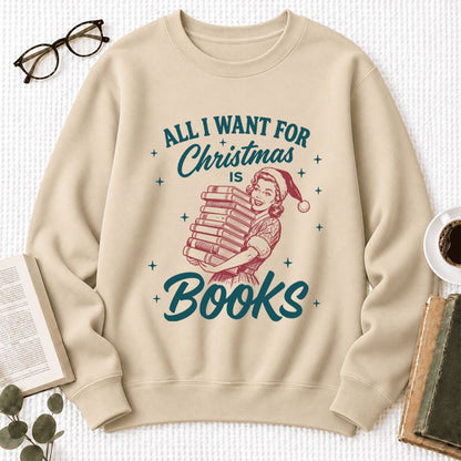 All I Want For Christmas Is Books Softstyle Sweatshirt | Christmas Reader Gift Sand