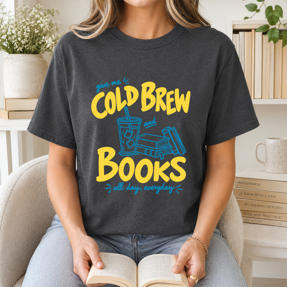 Give Me Cold Brew And Books Softstyle T-Shirt | Book Lover Gift Dark Heather
