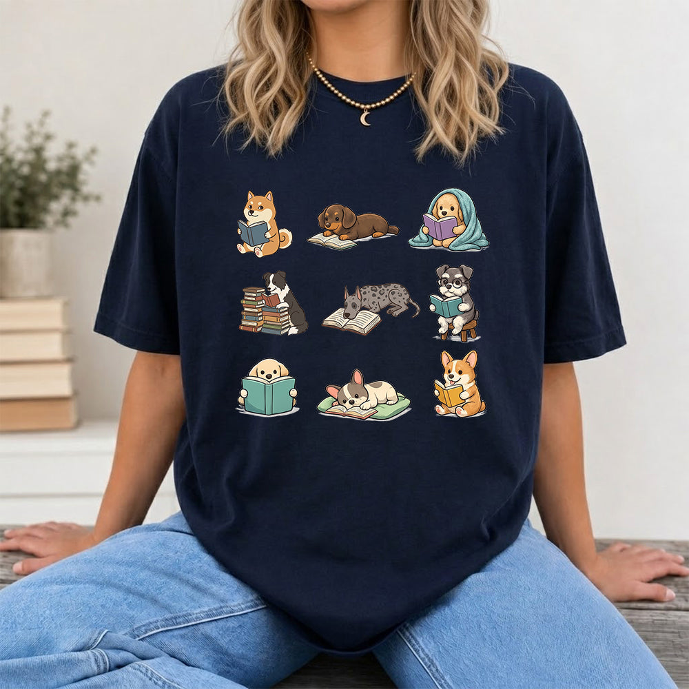 Funny Dogs Reading Softstyle T-Shirt | Book Lover Gift Navy