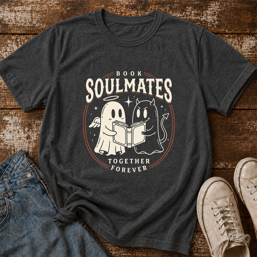 Book Soulmates Together Forever Printed T-Shirt | Halloween Book Lover Gift Dark Heather