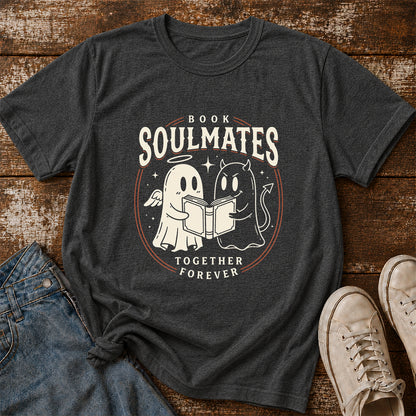 Book Soulmates Together Forever Printed T-Shirt | Halloween Book Lover Gift Dark Heather