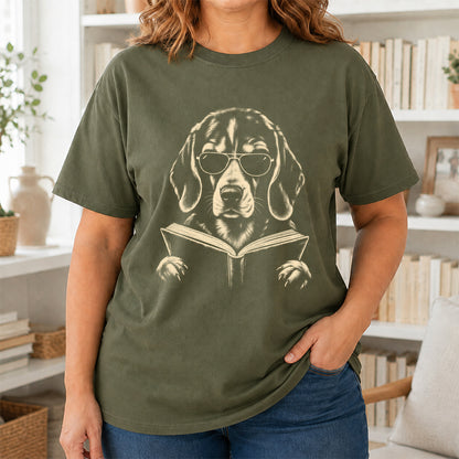 Beagle Reading Book Softstyle T-Shirt | Book Lover Gift Military Green