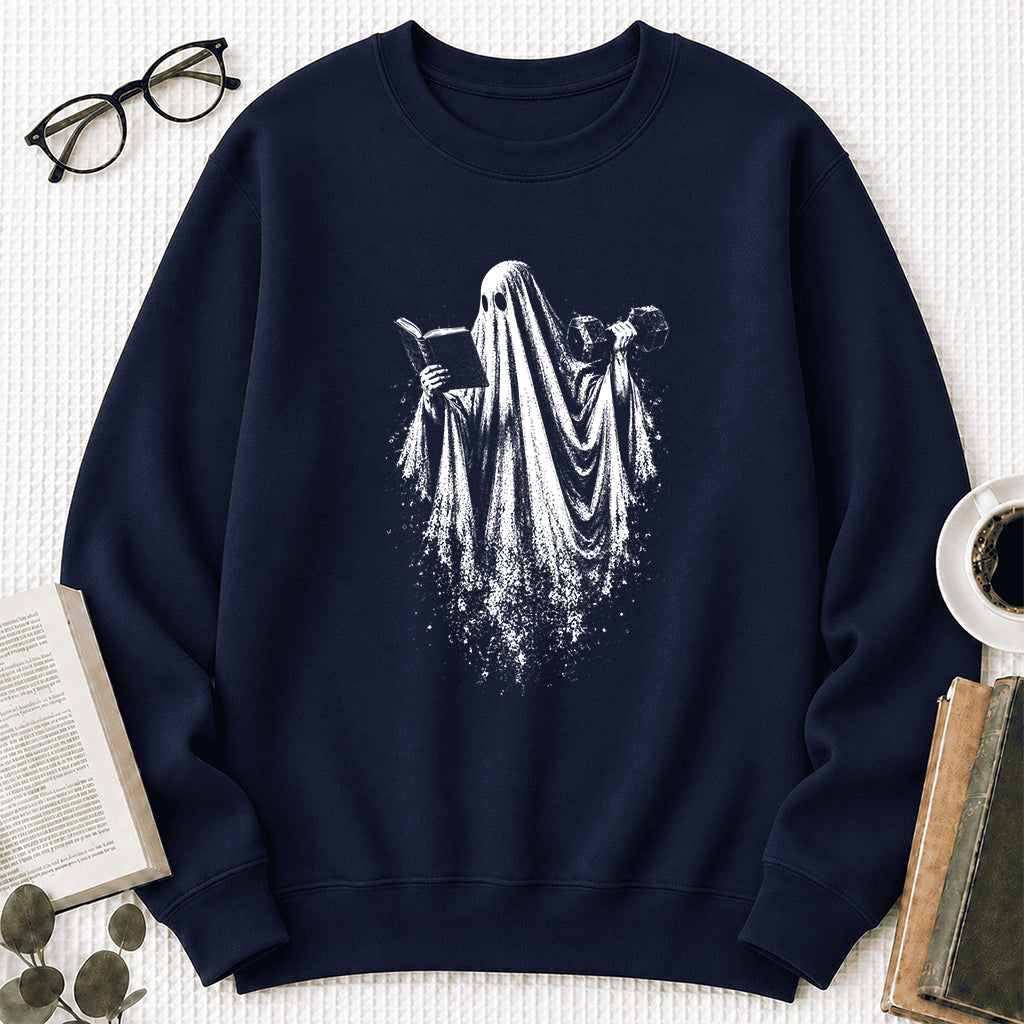 Reading Gym Ghost Printed Sweatshirt | Halloween Book Lover Gift Navy
