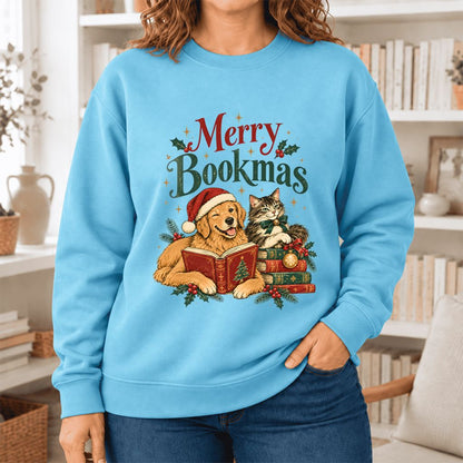Merry Bookmas Softstyle Sweatshirt | Christmas Book Lover Gift Sky