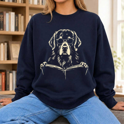 Golden Retriever Reading Book Crewneck Sweatshirt | Reader Gift Navy