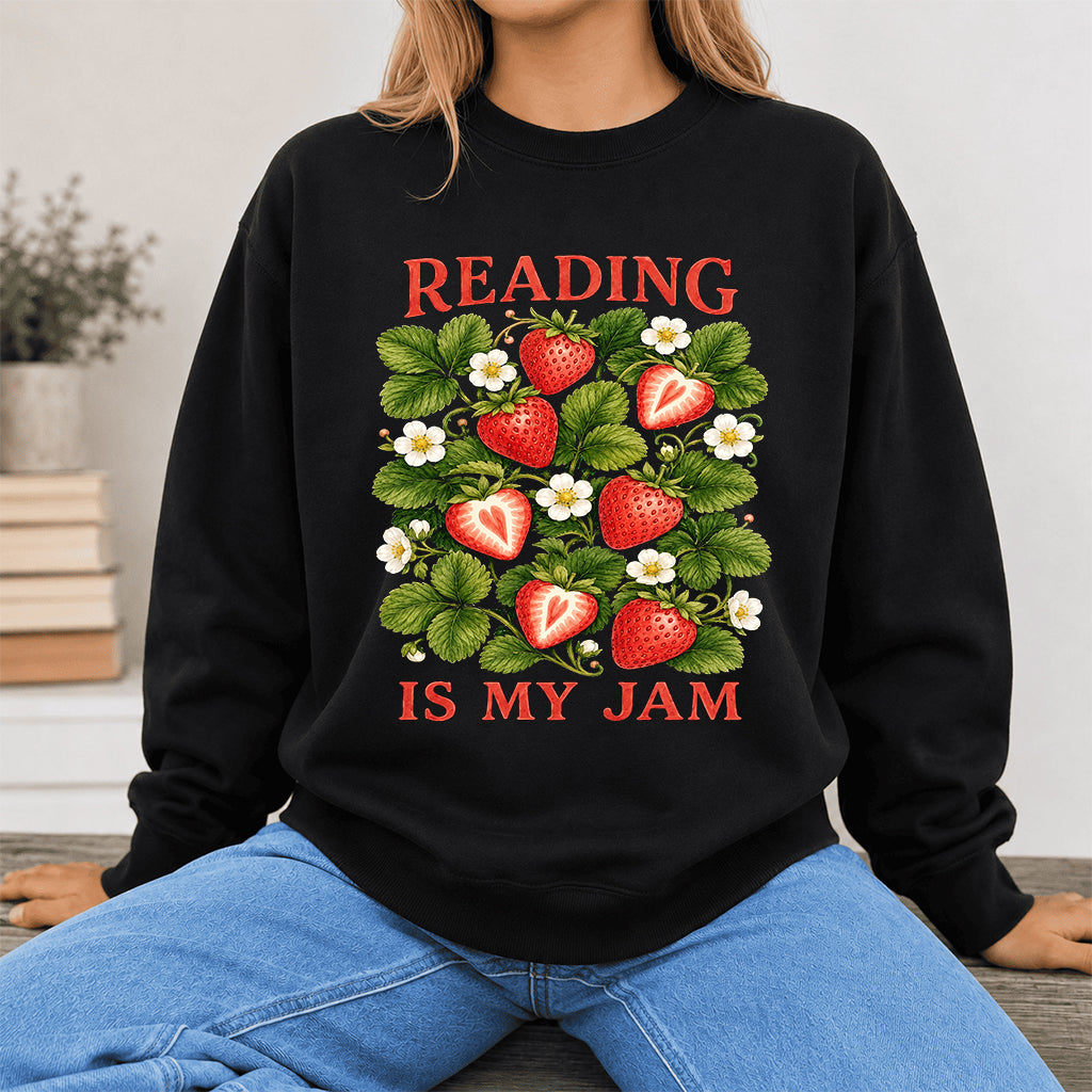Reading Is My Jam Crewneck Sweatshirt | Reader Gift Black