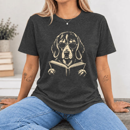 Beagle Reading Book Ultra-Soft Cotton T-Shirt | Beagle Lover Gift Dark Grey Heather