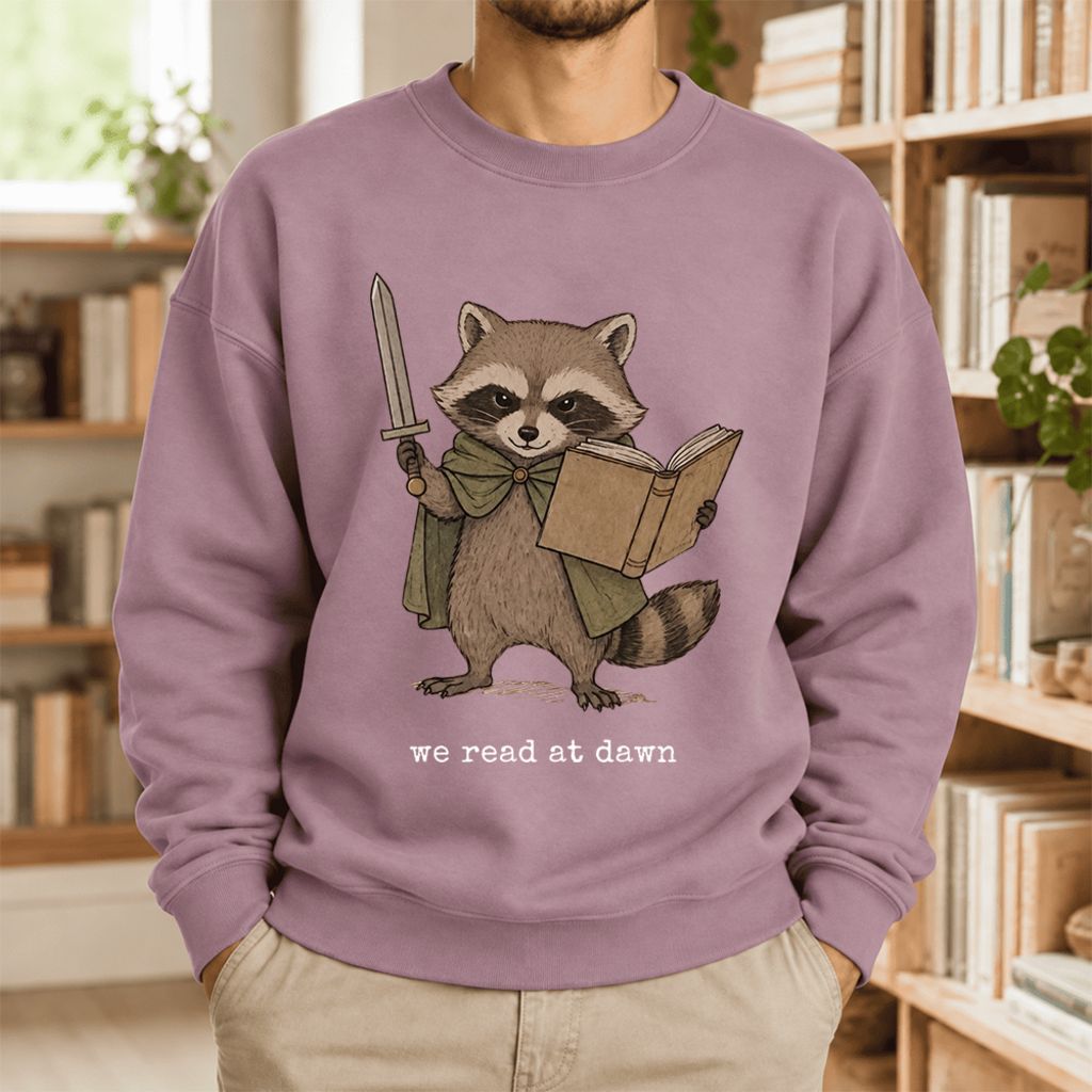 We Read At Dawn Funny Racoon Softstyle Sweatshirt | Cozy Book Lover Gift Paragon