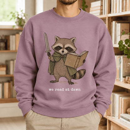 We Read At Dawn Funny Racoon Softstyle Sweatshirt | Cozy Book Lover Gift Paragon