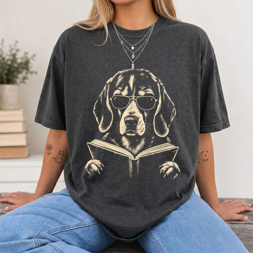Beagle Reading Book Softstyle T-Shirt | Book Lover Gift Dark Heather