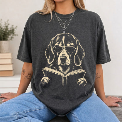 Beagle Reading Book Softstyle T-Shirt | Book Lover Gift Dark Heather