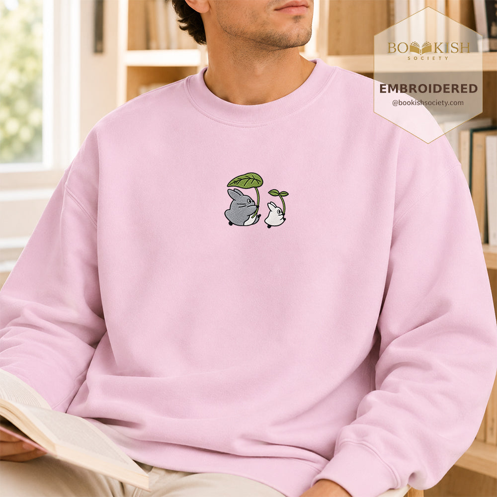 Forest Spirits and Flowers Embroidered Sweatshirt | Reader Gift Light Pink