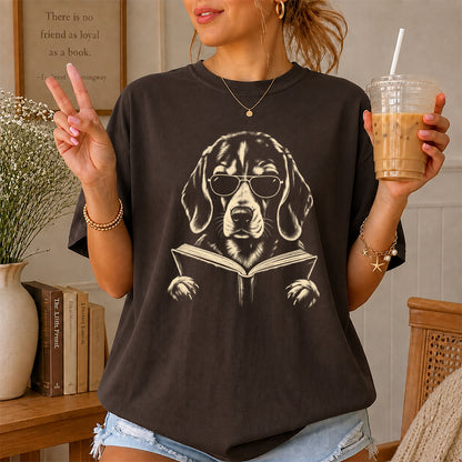 Beagle Reading Book Softstyle T-Shirt | Book Lover Gift Dark Chocolate