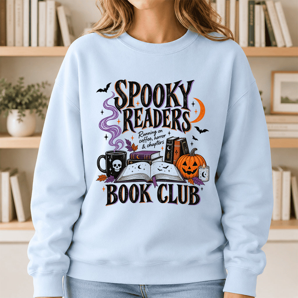 Spooky Readers Book Club Printed Sweatshirt | Halloween Book Lover Gift Light Blue