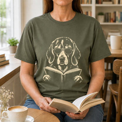 Beagle Reading Book Softstyle T-Shirt | Book Lover Gift Military Green