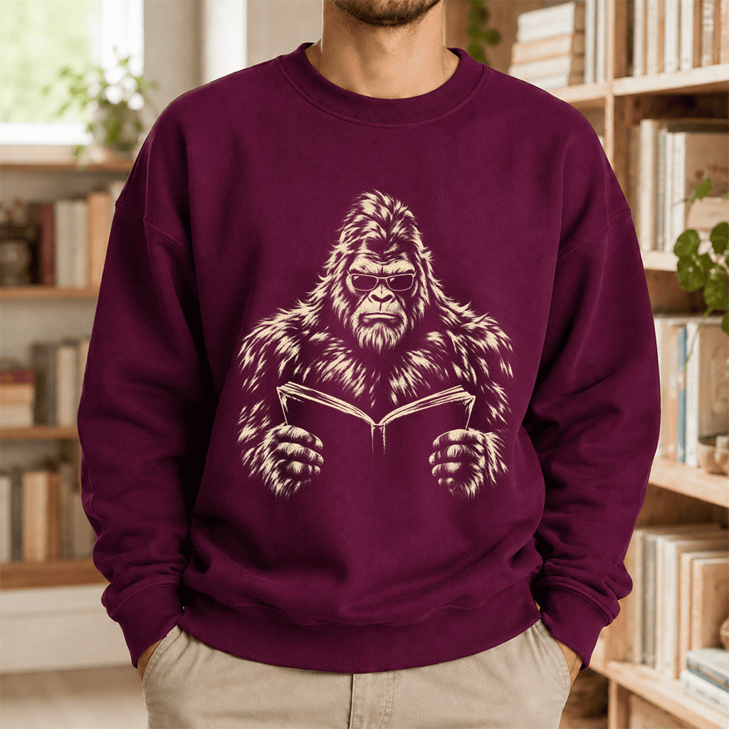 Big Foot Reading Book Crewneck Sweatshirt | Reader Gift Maroon