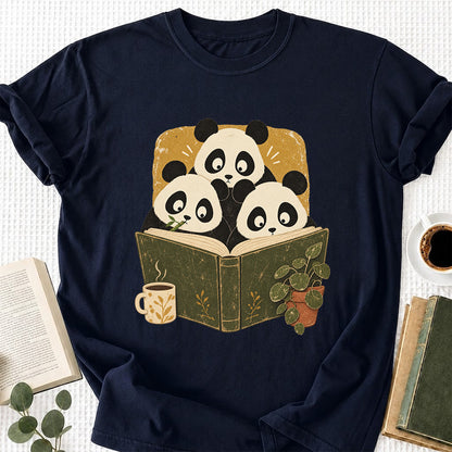 Minimal Japanese Pandas Reading Softstyle T-Shirt | Book Lover Gift Navy