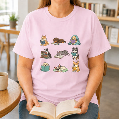 Funny Dogs Reading Softstyle T-Shirt | Book Lover Gift Light Pink