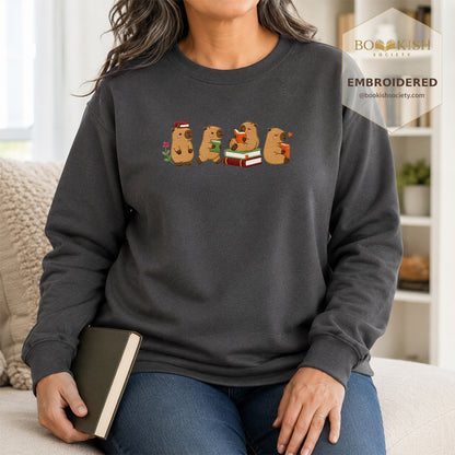 Reading Capybaras Embroidered Sweatshirt | Reader Gift Dark Heather