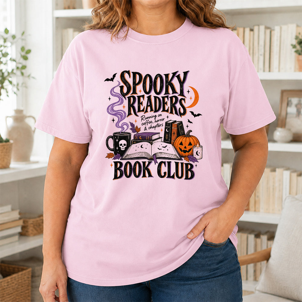 Spooky Readers Book Club Printed T-Shirt | Halloween Book Lover Gift Light Pink