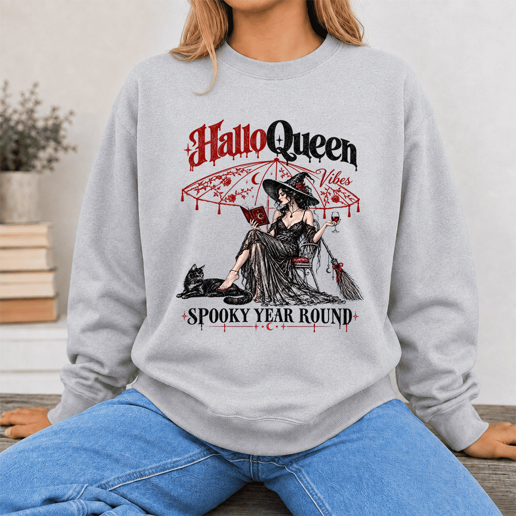 Halloqueen Spooky Year Round Printed Sweatshirt | Spooky Book Lover Gift Sport Grey