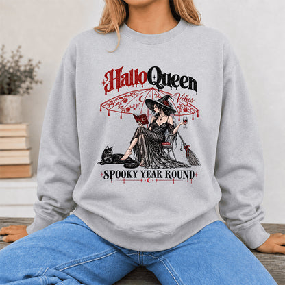 Halloqueen Spooky Year Round Printed Sweatshirt | Spooky Book Lover Gift Sport Grey