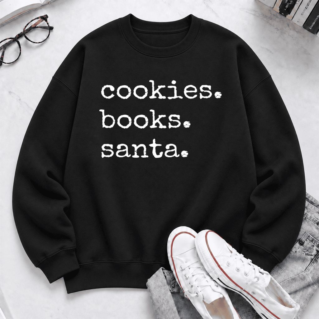 Cookies Books Santa Softstyle Sweatshirt | Christmas Book Lover Gift Black
