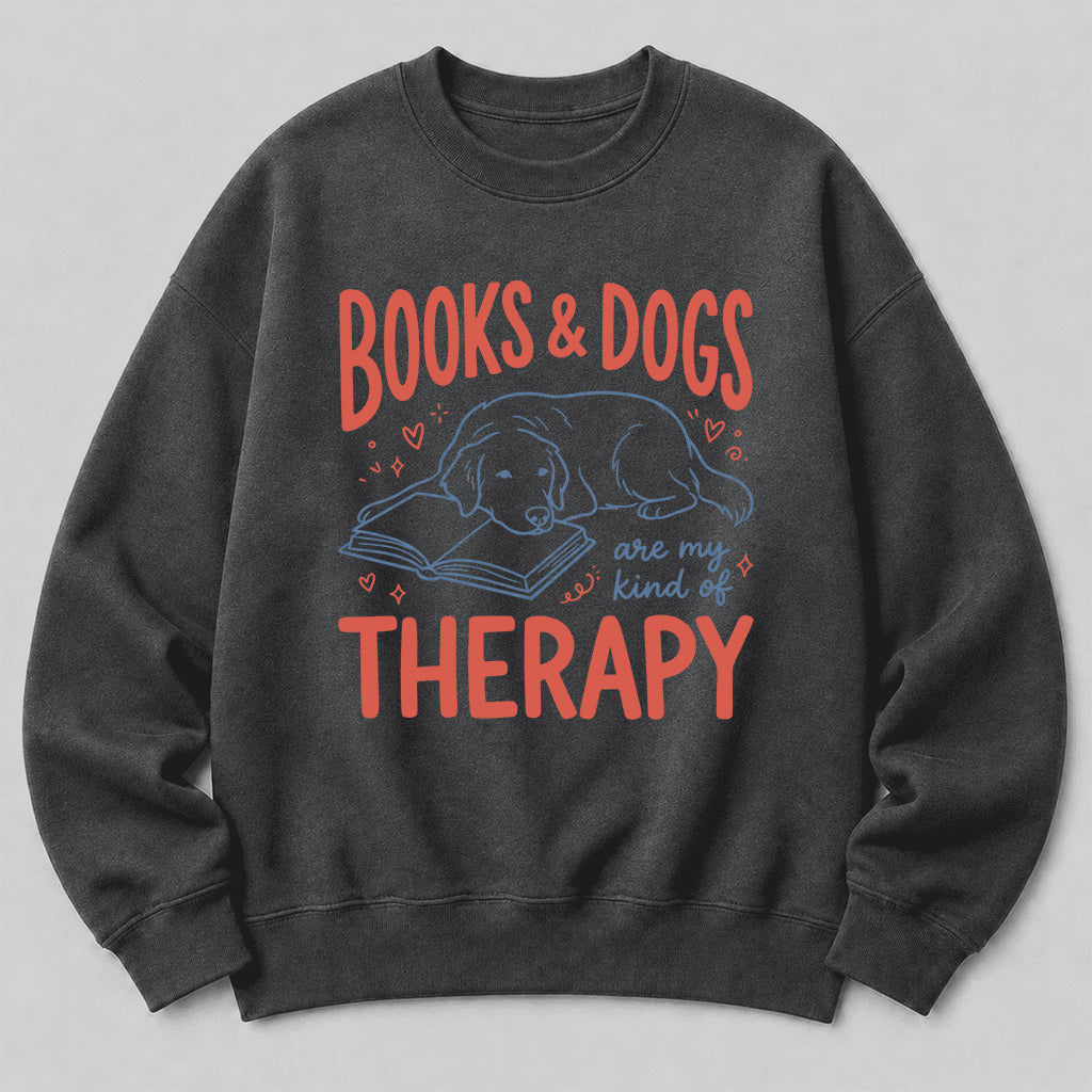 Give Me Books & Dogs Crewneck Sweatshirt | Dog Lover & Reader Gift Dark Heather